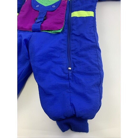 Alpine Way Vintage Baby Snowsuit Full Zip Hooded Blue Purple Neon Nylon 12 Month - Picture 4 of 15